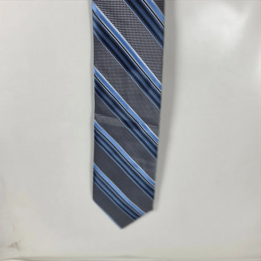 Stacy Adams Signature Gold Mens Blue Grey Striped‎ Silk Blend Necktie Tie